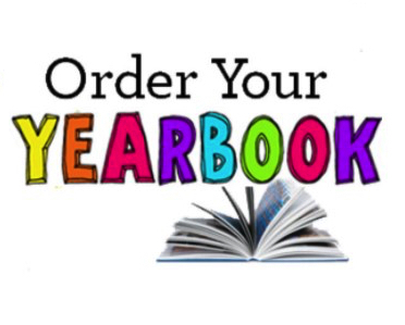 A picture of an open book with the words "Order Your Yearbook" in bright colors.