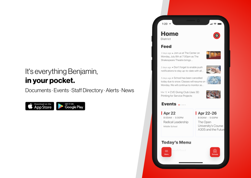 Screenshot of the new district mobile app