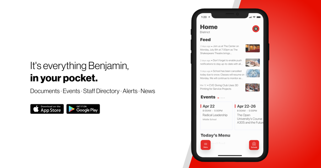 Screenshot of the new Benjamin district app